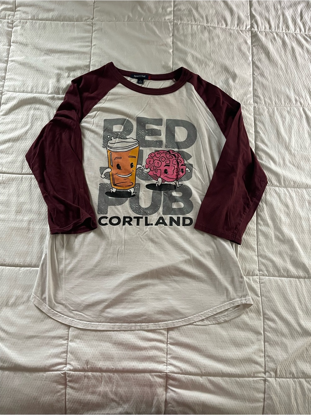 Red Jug Pub Cortland Beer and Brains raglan baseball 3/4 sleeve tee